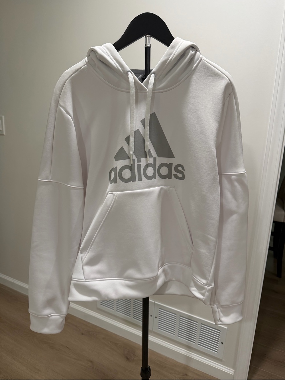 adidas Men’s White Crewneck Hoodie with Gray Logo